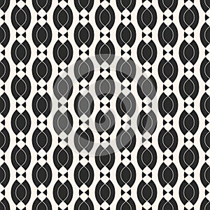 Vector geometric seamless pattern with smooth shapes, chains, ovals, triangles.