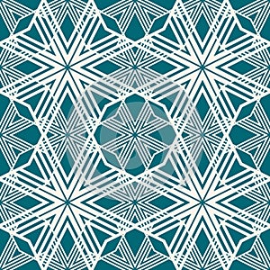 Vector geometric seamless pattern with stripes, diagonal lines, grid. Teal color