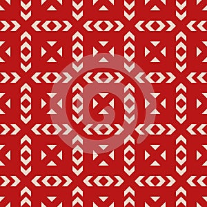 Tribal ethnic motif. Abstract dark red and beige texture with squares, triangles, grid, net.