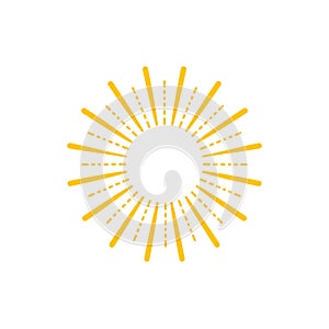 Vector geometric shine, sun icon, yellow illustration isolated, sun beams, rays.