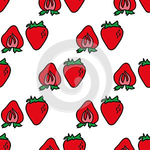 Vector geometric strawberry seamless pattern in white and red