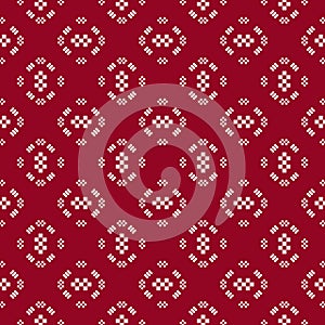 Vector geometric traditional folk ornament. Dark red and white seamless pattern