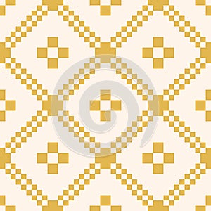 Vector geometric traditional folk ornament. Nordic style yellow seamless pattern