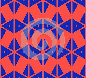 Vector abstract bright red and blue geometric seamless pattern with triangles