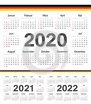 Vector german circle calendars 2020, 2021, 2022