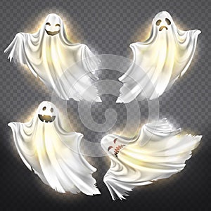 Vector ghosts, phantoms set. Halloween spooky spirits