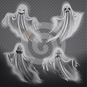 Vector ghosts, phantoms set. Halloween spooky spirits