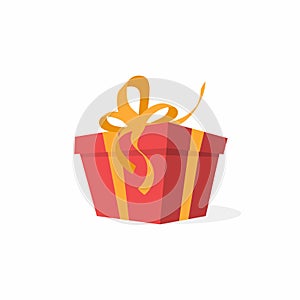Vector gift box with bow and ribbons. Red gift box, present concept photo