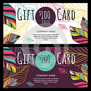 Vector gift voucher, card template with multicolor hand drawn au