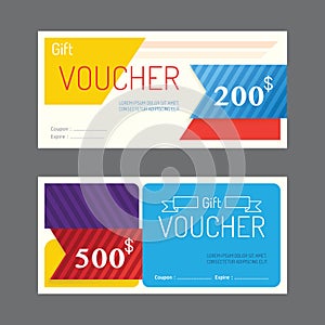 Vector gift voucher coupon template design. paper label frame mo