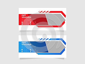 Vector gift vouchers with bow ribbons, white and blue backgrounds. Creative holiday cards or banners