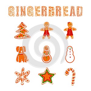 Vector Gingerbread Collection, Cookies Letters and Different Shapes.