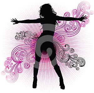 Vector girl dancing in night-club