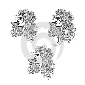 Vector girl tattoo template on white background.