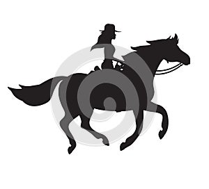 Vector girl woman riding running horse silhouette