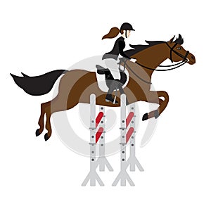 Vector girl woman riding show jumping horse