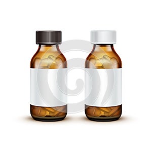 Vector Glass Medical Bottle With Tablets Pills