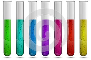 Vector glass test tubes with colored liquids