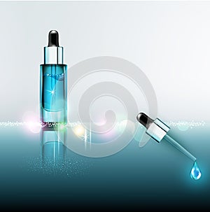 Vector glass vial with professional facial serum with a pipette