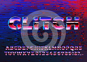 Vector gliched techno font with distortions