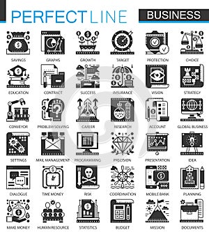 Vector global business classic black mini concept icons and infographic symbols set