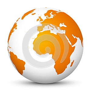 White Vector Globe Icon with Orange Continents - Planet Earth