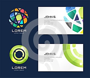 Vector globe logo business card template. Abstract