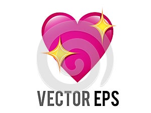 Vector glossy pink love heart icon with sparkling stars, used for expressions of shimmering photo