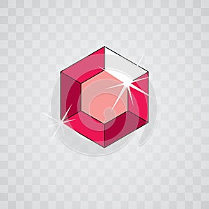 Vector glossy red ruby symbol. Luxury diamond icon, illustration