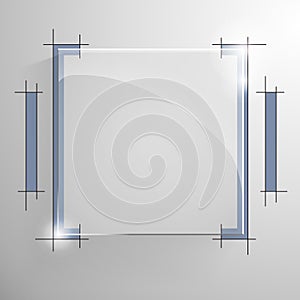 Vector glossy square banner with blue line.