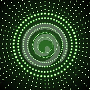 Vector Glowing Background, Green Circles, Abstract Lights on Dark Background.
