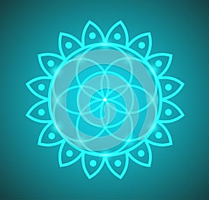 Vector Glowing Flower of Life Symbol Illustration on a Gradient Background