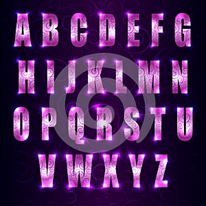 Vector glowing font with swirls on dark purple background