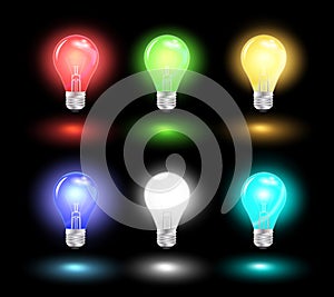 Vector glowing light bulb ideas
