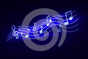 Vector Glowing Music Notes, Magic Lights, Sparkle Illustration Background.