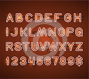 Vector Glowing Orange Neon Bar Alphabet