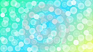 Vector Glowing Sparkles, Bokeh and Bubbles in Green, Blue and Yellow Gradient Background