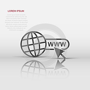 Vector go to web icon in flat style. Globe world sign illustration pictogram. WWW url business concept