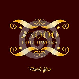 Vector gold 25000 followers badge over brown