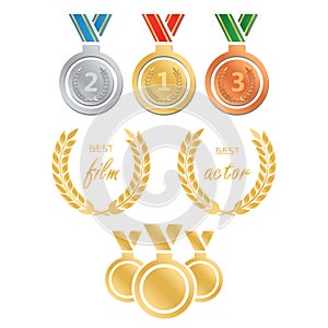 Vector gold award laurel wreath. Winner label, leaf symbol victory. Gold award vector