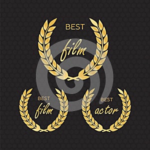 Vector gold award laurel wreath. Winner label, leaf symbol victory. Gold award vector