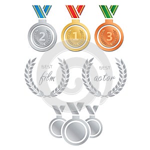 Vector gold award laurel wreath. Winner label, leaf symbol victory. Gold award vector