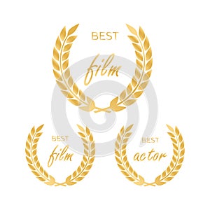 Vector gold award laurel wreath. Winner label, leaf symbol victory. Gold award vector