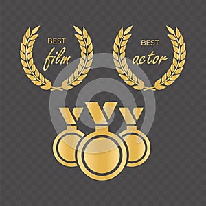 Vector gold award laurel wreath. Winner label, leaf symbol victory. Gold award vector