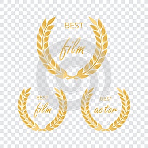 Vector gold award laurel wreath. Winner label, leaf symbol victory. Gold award vector