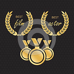 Vector gold award laurel wreath. Winner label, leaf symbol victory. Gold award vector