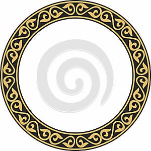 Vector gold and black Kazakh national round pattern, frame.