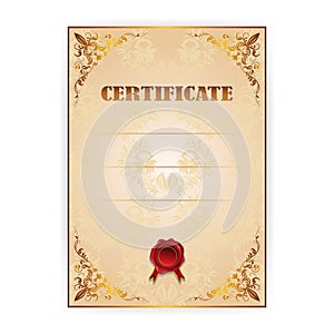 Vector gold certificate with a laurel wreath