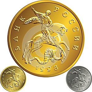 Vector gold coin, ruble money Rossian