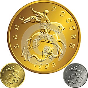 Vector gold coin, ruble money Rossian photo